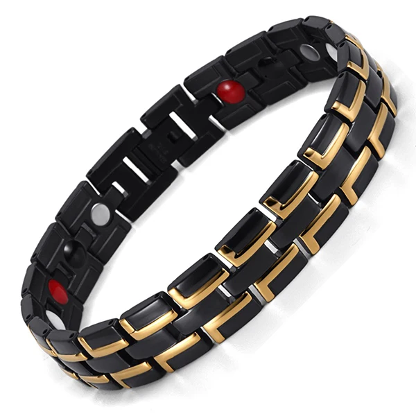 Ainso brand 3 health care elements stainless steel classic black gold magnetic bracelet thumb200