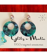 1950&#39;s inspired style Green Marble Hoop Earrings/Retro/Rockabilly/Pin Up - $13.50