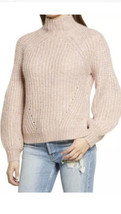 All in Favor Women PINK Chunky Knit Turtleneck Sweater Puff Sleeve wool ... - $22.77