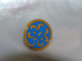 Estate Orange &amp; Blue Enamel Clover Leaf Round Circle Tie Tac Hat Pin – goldtone  - £6.88 GBP