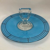 Westmoreland Blue Handled Luncheon Tray Center Handle Server Glass 11&quot; Art Deco - £45.76 GBP