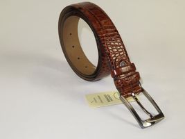 Men Genuine Leather Belt PIERO ROSSI Turkey Soft Crocodile print 1014 Cognac image 4