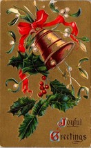 Vintage 1917 Christmas Postcard With Holly &amp; Bell Design Joyful Greetings Text - $18.39