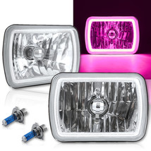 7X6&quot; Pink SMD LED Halo Angel Eye Clear Headlight 55/60W Halogen Light Bulb Pair - £119.89 GBP