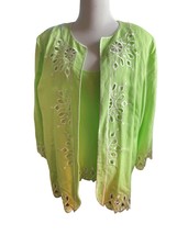 Bob Mackie Wearable Art Shirt &amp; Tank Top Large Bright Green Embroidered Cut Out - £31.58 GBP
