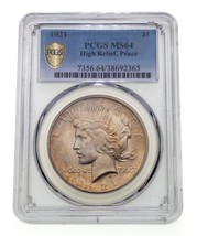 1921 S$1 Silver Peace Dollar High Relief Graded by PCGS as MS-64 Gold Sh... - £1,349.38 GBP