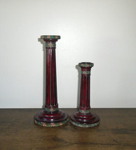 Maitland Smith Wood Candlesticks Holders Pair Rose Accents Vintage 1980s - £51.37 GBP