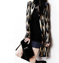 Snake Leopard Gold Pattern Long Cardigan Sweater Outerwear - $27.50