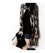 Snake Leopard Gold Pattern Long Cardigan Sweater Outerwear - $507.20 MXN
