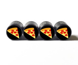 Pizza Emoji Tire Valve Stem Caps - Black Aluminum - Set of Four - £12.64 GBP
