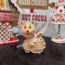Christmas Cookie Gingerbread Cat Resin Figurine Decor 4.5&quot; AS IS #156 - $11.87