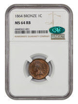 1864 1C NGC/CAC MS64RB (Bronze) - £378.24 GBP