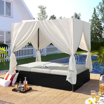 U_STYLE Outdoor Wicker Sunbed Daybed with Adjustable Seats &amp; Cushions - $586.99