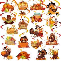 36 PCS Thanksgiving Hanging Swirls Ceiling Streamers Turkey Pumpkin Leaves - $3.52
