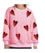 Pink Sequined Hearts Chenille Patch Sweatshirt XXL - $54.45