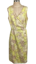 Adrienne Vittadini Wrap Linen Dress Yellow Floral Sleeveless Sz 16 Romantic VTG - £36.00 GBP