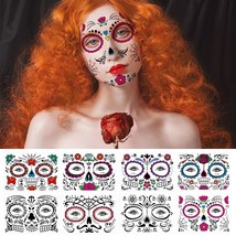 8 Pcs Halloween Face Tattoo Day of the Dead Makeup Tattoos Stickers Skeleton Web - £19.94 GBP
