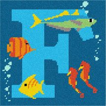 Pepita Needlepoint Canvas: Letter F Under The Sea, 7&quot; x 7&quot; - $50.00+