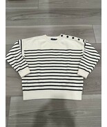 LAUREN RALPH LAUREN Cream &amp; Navy Striped Nautical Sweater Pima Cotton sz... - $572.87 MXN