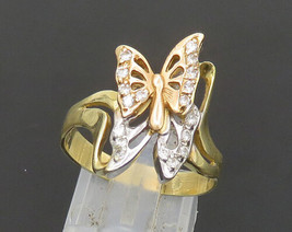 14K GOLD - Vintage Topaz Shiny Tri-Tone Butterfly Motif Band Ring Sz 8.5 - GR328 - £317.93 GBP