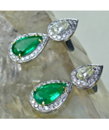 Natural Zambia Emerald Natural Solitaire Diamond Pear Cut 18K Gold Fine ... - £14,428.37 GBP