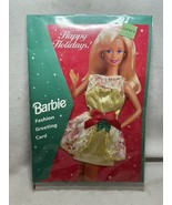 Barbie Fashion Greeting Card Happy Holidays 1995 Gold Dress Green Envelo... - $6.00