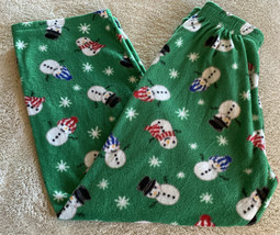 Childrens Place Boys Green White Snowman Snowflakes Fleece Pajama Pants 7-8 - £6.58 GBP