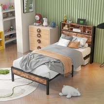 Twin Platform Bed Frame w/ Storage Headboard, Charging, No Box Spring - $164.99