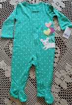 Carter&#39;s ~ Infant Size 6 Months ~ Green Polka Dot w/Mouse ~ One Piece Sl... - £11.77 GBP