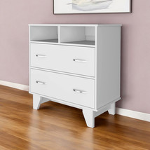 32&quot; White Two Drawer Dresser With Open Shelving - $11,196.72 MXN