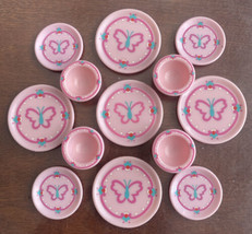 VTG 1996 Barbie Kitchen OSFT Miniature Plastic Bowls &amp; Plates Pink Butterfly HTF - £37.98 GBP