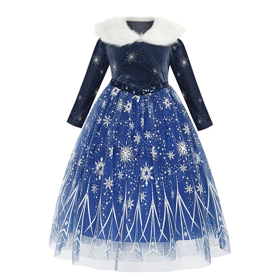 Play Autumn Winter Girl A Dress Frozen Fleece Princess Birthday Party Costume Ve - £30.54 GBP