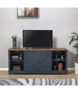 TV Stand For Up To 78&quot; Farmhouse Navy Built-In Cabinet Storage Adjustabl... - £199.71 GBP