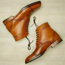 Men Cognac Leather Handmade Ankle Dress Boots Custom Boots for Men - £190.29 GBP