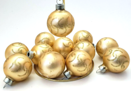 Vintage Rauch Golden Frosted Glitter Glass Christmas Ornaments set of 12 -1.75" - $14.99