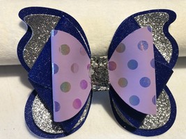 Butterfly Design Hair Bow. Silver, And Purple. 3.5&quot; X 3&quot;. Homemade - $8.56