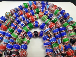 Vintage chevron Trade beads African Glass Chevron Beads Long Strand 24&quot; - £40.90 GBP