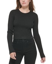 Calvin Klein Jeans Women&#39;s Cropped Rib-Knit Sweater Black M B4HP - £23.86 GBP