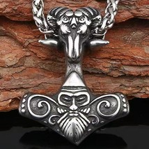 Norse Viking Odin Thors Hammer Pendant Necklace Men&#39;s Jewelry Chain 24&quot; Gift - £9.48 GBP