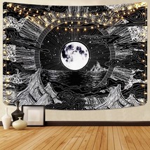 Tapestry Wall Hanging Black Psychedelic Nature Space Background Home Decor White - £13.98 GBP