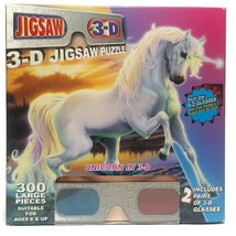 Unicorn 300 Pieces Large Jigsaw Puzzle W/ 2 Pairs 3D Glasses 19x26 TDC G... - $19.95
