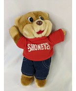 Shoneys Bear Plush 11 Inch Red Shirt Denim Pants 1986 #1 Stuffed Animal Toy - $12.95