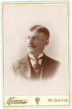 Circa 1880&#39;S Cabinet Card Dashing Profile Man With Mustache Hammer St. Louis, Mo - £9.66 GBP