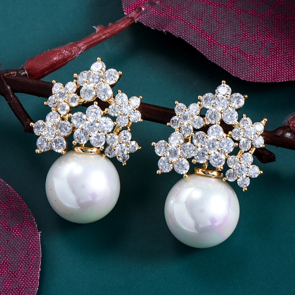 New Spring Luxury Leaf Flower Stud Earrings For Women Wedding Cubic Zirconia Dub - £30.98 GBP