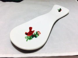 Royal Norfolk Christmas decorated white spoon rest Red Cardinal Holly Berry - $5.95