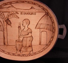 Vintage Kilimanjaro tray - pyrography - Tanzania wood - Africa wood burned tray  - £74.75 GBP