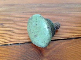Antique Primitive Green Teal Painted Domed Round Wood Knob Cabinet Drawe... - $46.99