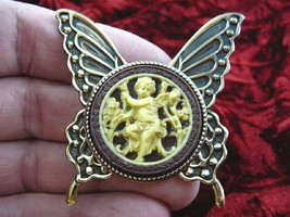 cs54-14) Cherub garden brown + ivory Cameo butterfly Pin Pendant Jewelry brooch - £23.26 GBP