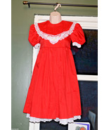 vintage girls red dress white lace trim bib sailor collar girls 8 - £31.53 GBP