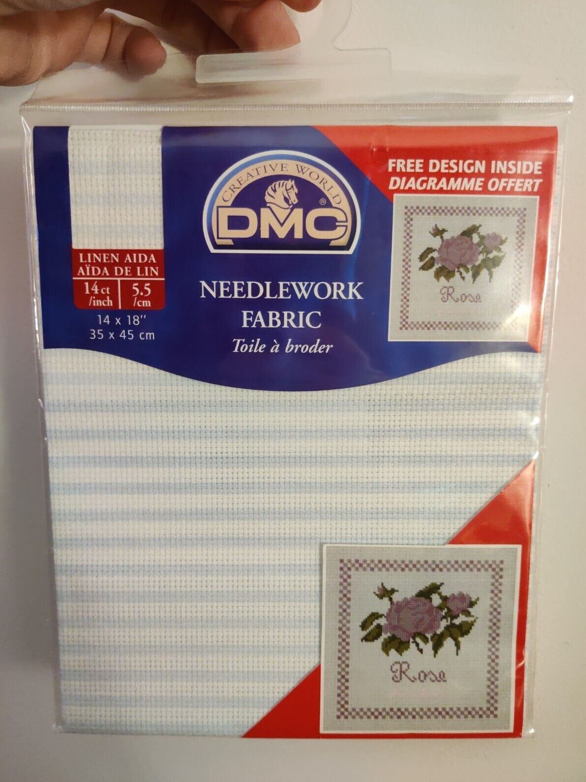 Primary image for DMC Aida Needlework Fabric 14 Ct 14"X18" Pale Blue Stripe w/Free Design NEW